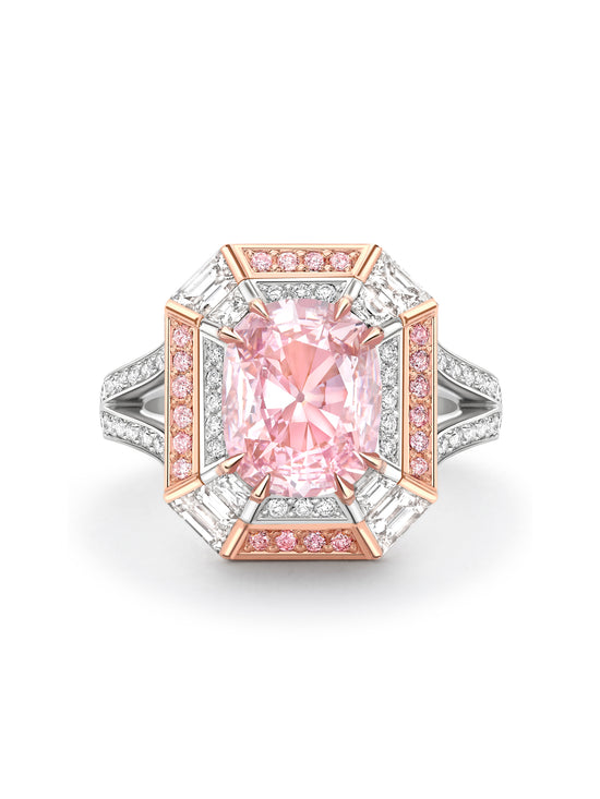 Vintage Cushion Pink Diamond Platinum and Rose Gold Ring