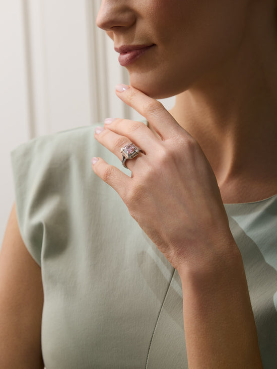 Vintage Cushion Pink Diamond Platinum and Rose Gold Ring
